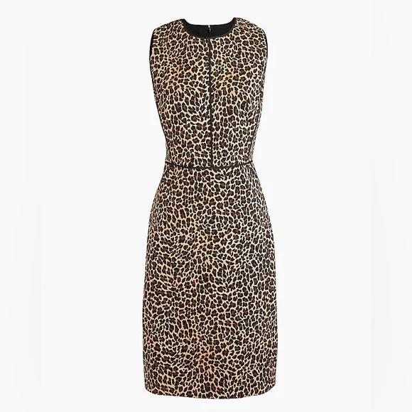 J Crew Leopard Print Sheath Dress in Bi Stretch Cotton Size 12
